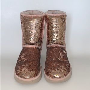 UGG Rose Gold & Pink Reversible Sequin Boots